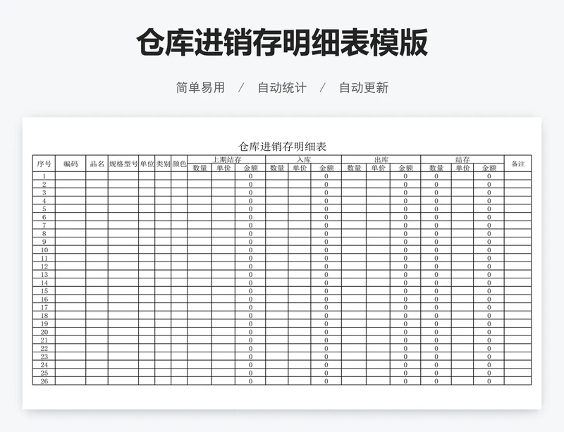 仓库进销存明细表模版