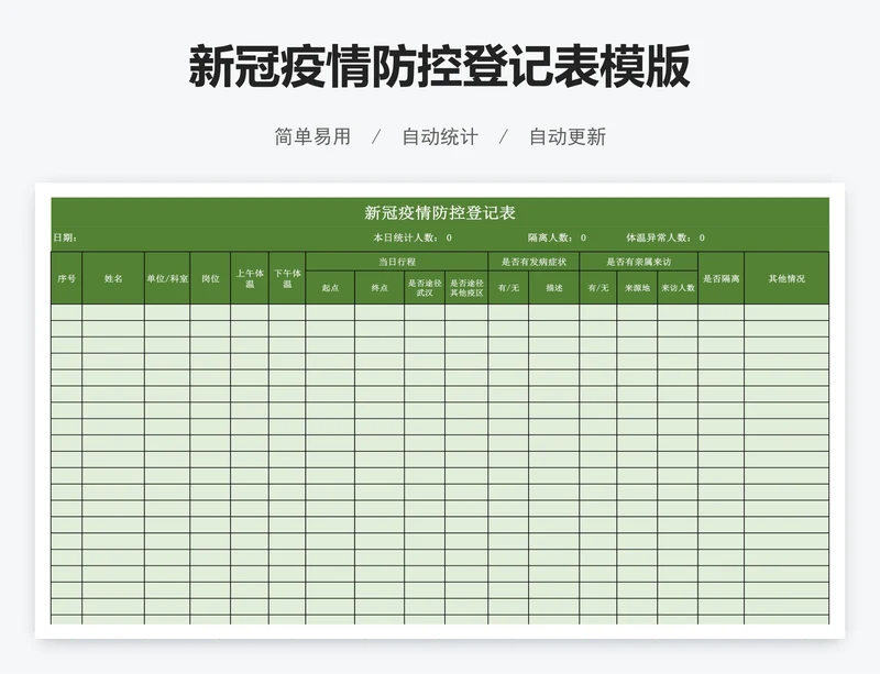 新冠疫情防控登记表模版