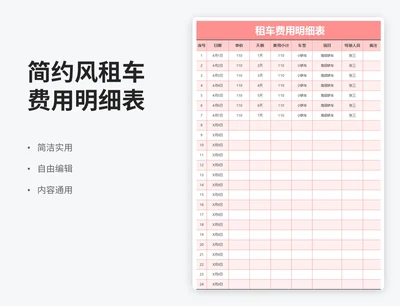 简约风租车费用明细表