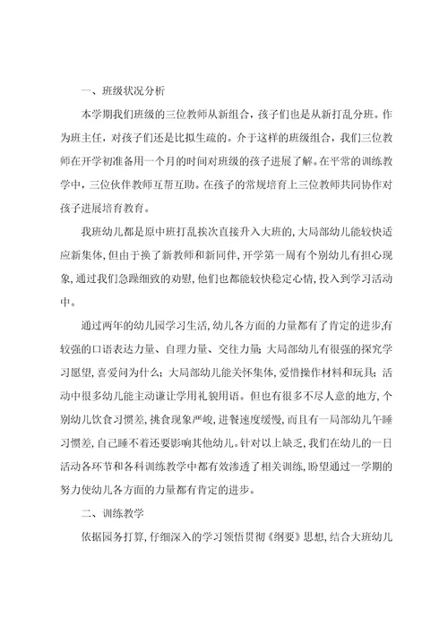 2022年幼儿园大班保教工作计划书