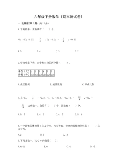 六年级下册数学《期末测试卷》附参考答案（模拟题）.docx