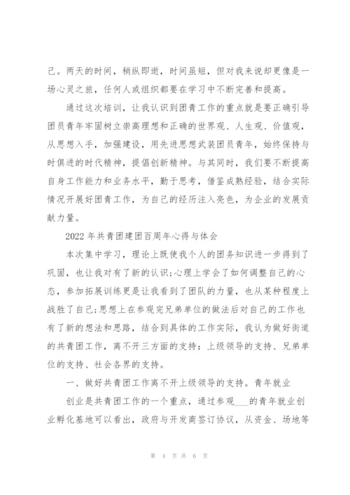 2022年共青团建团百周年心得与体会.docx