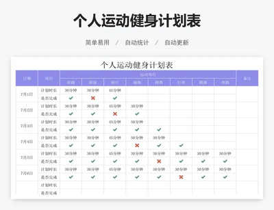 个人运动健身计划表