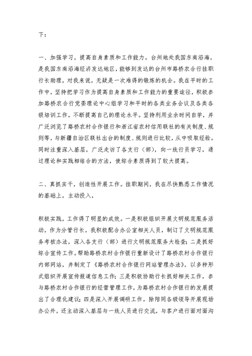 财务处挂职锻炼工作总结