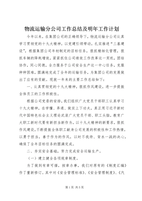 物流运输分公司工作总结及明年工作计划.docx