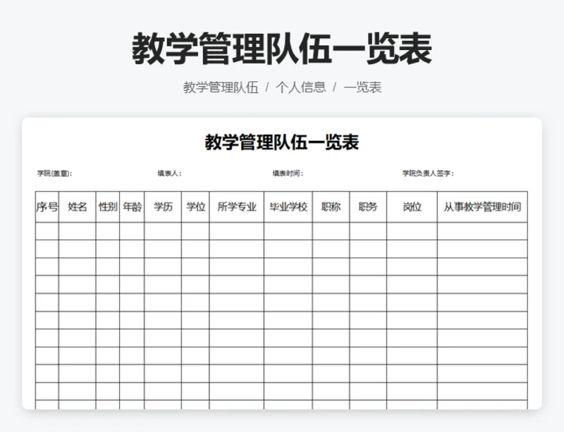 教学管理队伍一览表