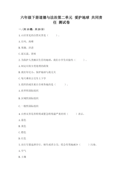 六年级下册道德与法治第二单元 爱护地球 共同责任 测试卷精品（名师系列）.docx