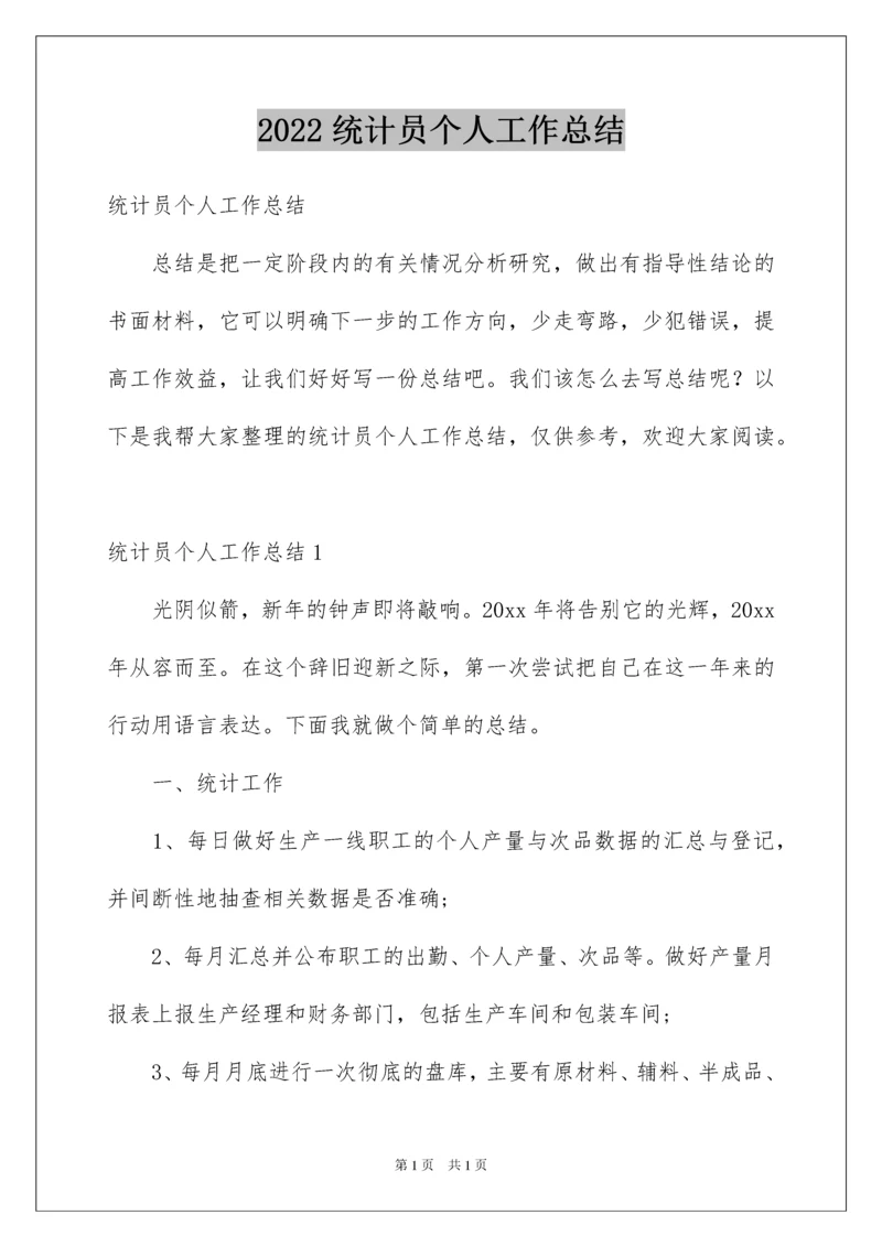 2022统计员个人工作总结.docx