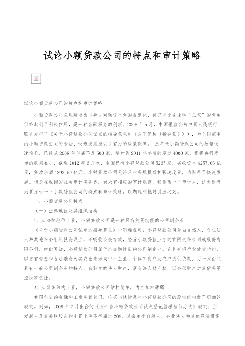 试论小额贷款公司的特点和审计策略.docx