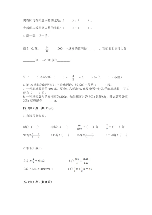 小学六年级数学摸底考试题附参考答案（实用）.docx