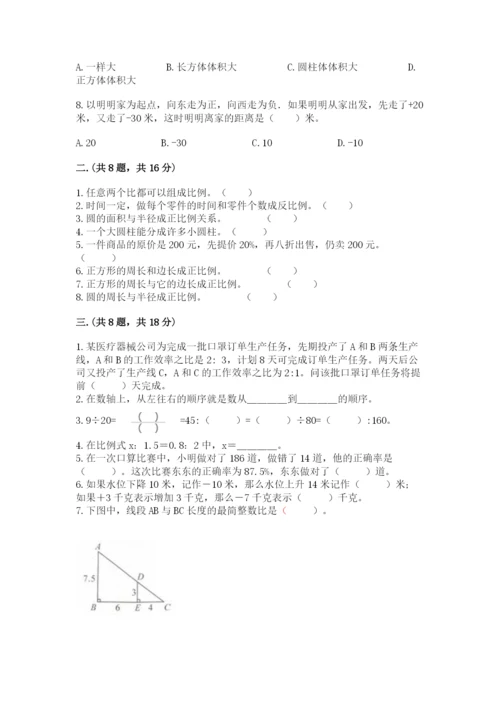 小学六年级下册数学摸底考试题【考点精练】.docx