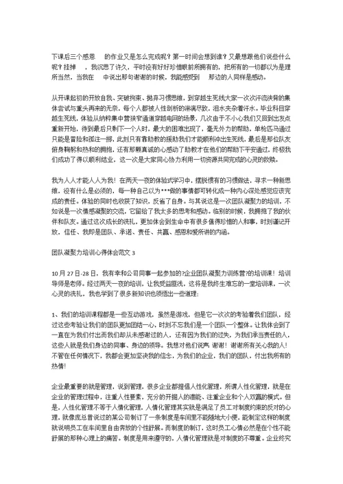 团队凝聚力培训学习心得体会范文