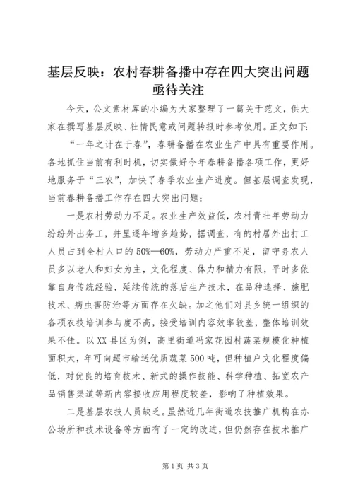 基层反映：农村春耕备播中存在四大突出问题亟待关注.docx