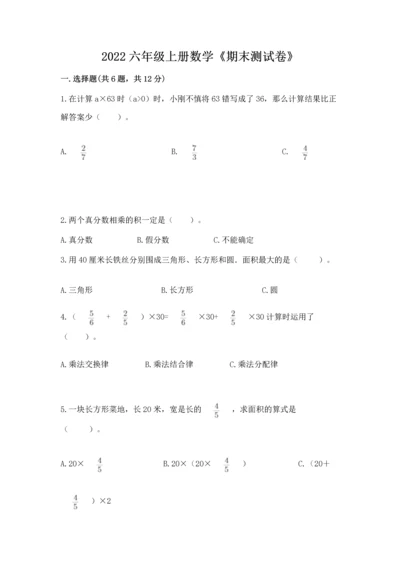 2022六年级上册数学《期末测试卷》附答案【巩固】.docx