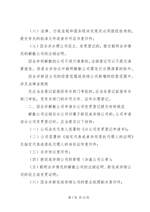 关于做好公司合并分立登记支持企业兼并重组的意见（工商企字[201.docx