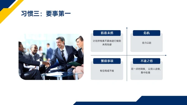 蓝色黄色商务实拍高效能人士的七习惯ppt