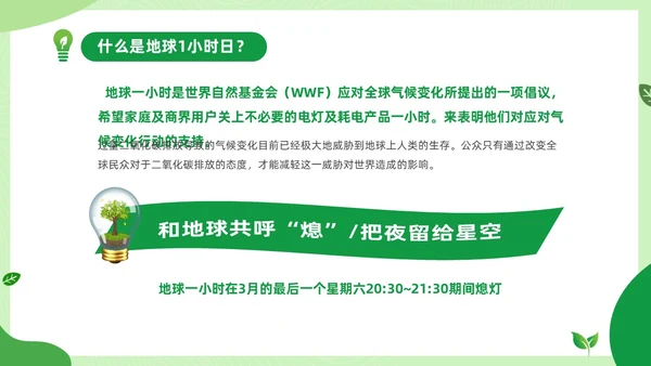 绿色清新绿色家园你我在行动3月25日地球1小时日主题班
