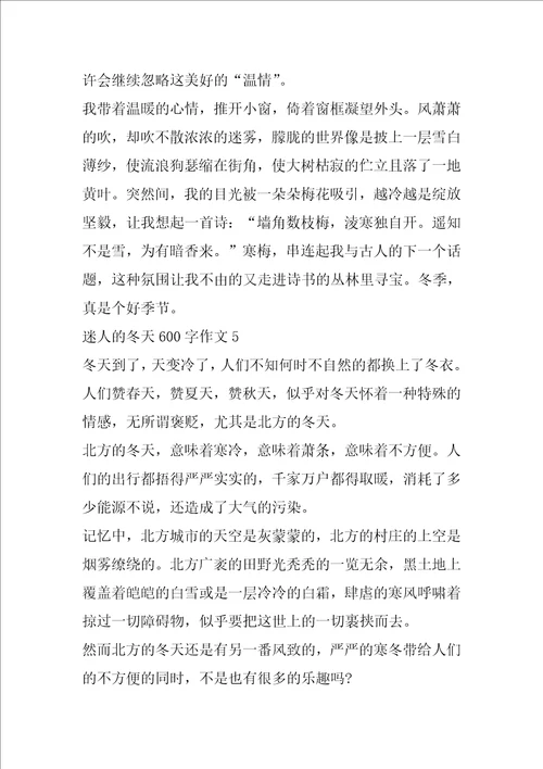 迷人的冬天600字作文