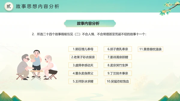 绿色水墨风二十四孝传承孝道文化PPT模板中国传统文化