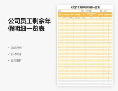 公司员工剩余年假明细一览表