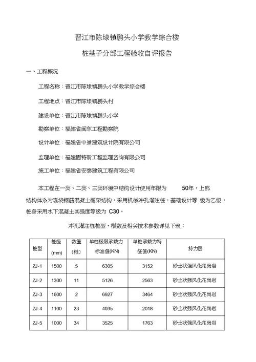 冲孔灌注桩自评报告新