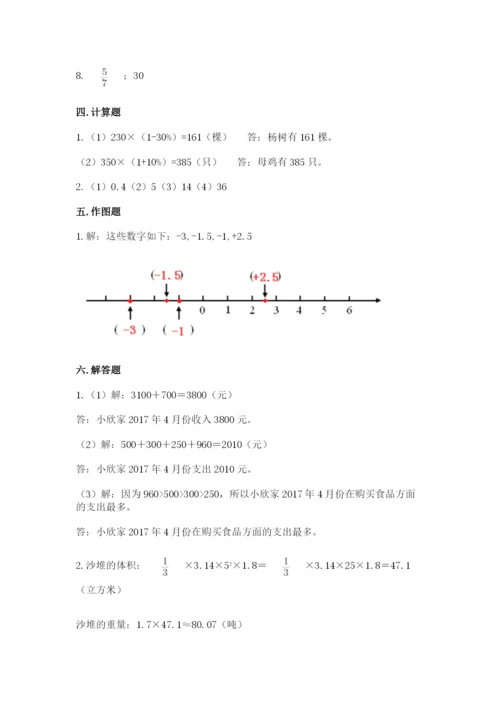 重庆市沙坪坝区六年级下册数学期末测试卷精品带答案.docx