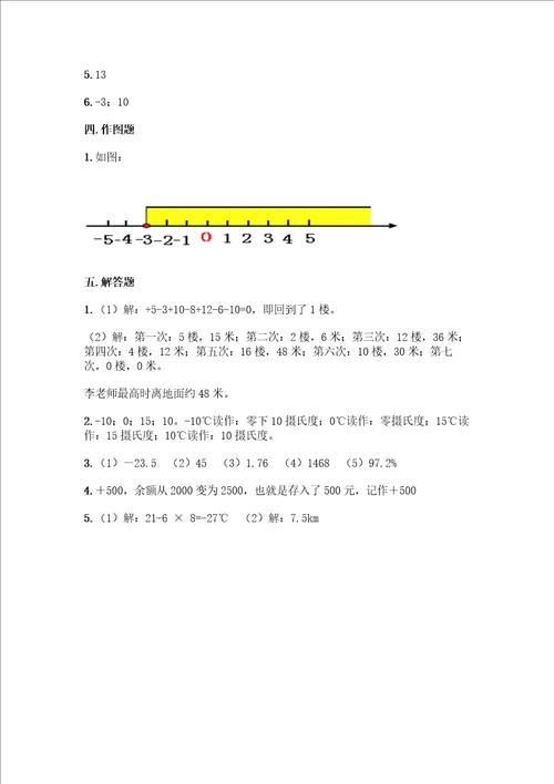 数学六年级下册第一单元负数测试卷及答案网校专用