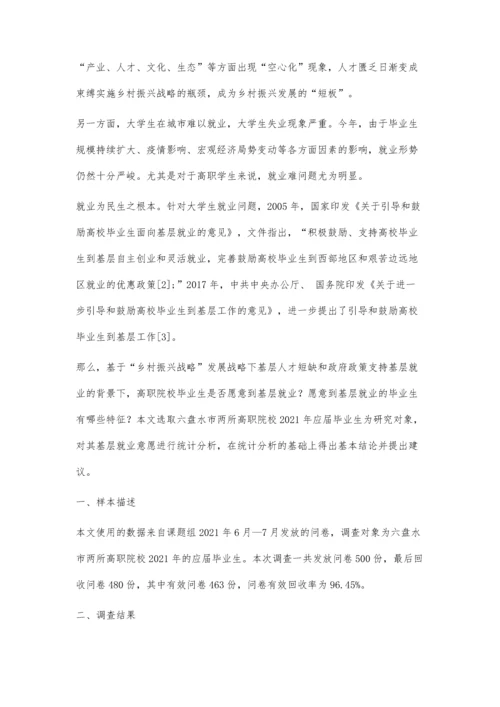 乡村振兴战略背景下大专毕业生基层就业意愿调查研究.docx