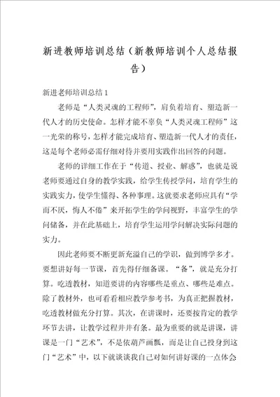 新进教师培训总结新教师培训个人总结报告