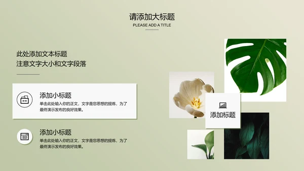 浅绿色极简光影小清新通用PPT演示模板