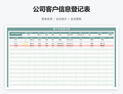 公司客户信息登记表