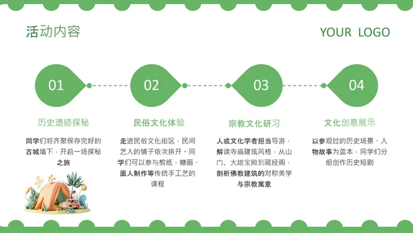 绿色卡通风研学产品介绍PPT
