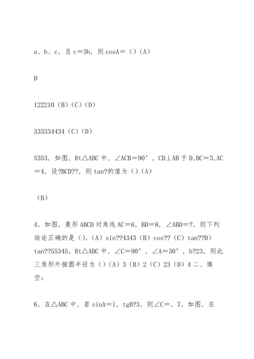 初中数学专题中考题解直角三角形.docx