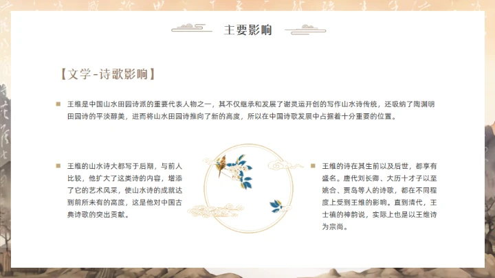 唐代摩诘居士王维介绍通用PPT模板