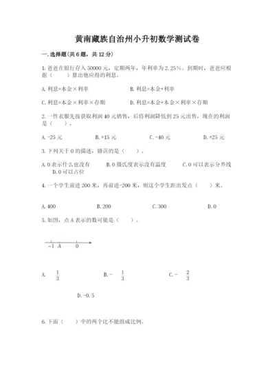 黄南藏族自治州小升初数学测试卷及完整答案一套.docx