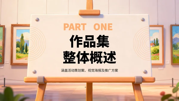 橙黄色卡通风艺术作品集PPT