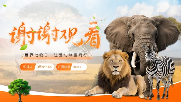 橙色世界动物日志愿者科普PPT模板