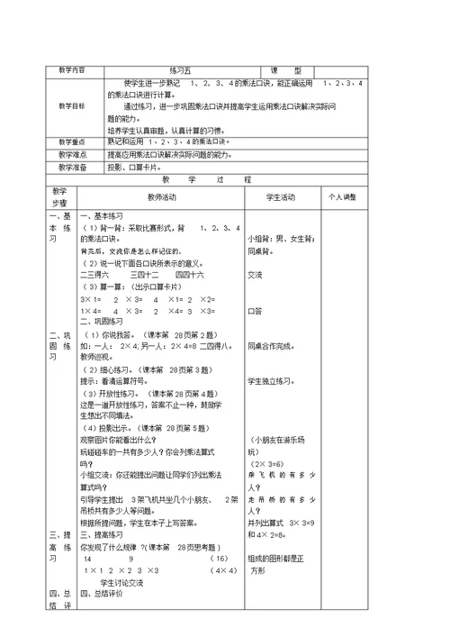 苏教版二年级上册数学全册教学教案新版二上第三单元总结复习