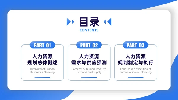蓝色渐变扁平插画商务人力资源规划PPT模板职业规划