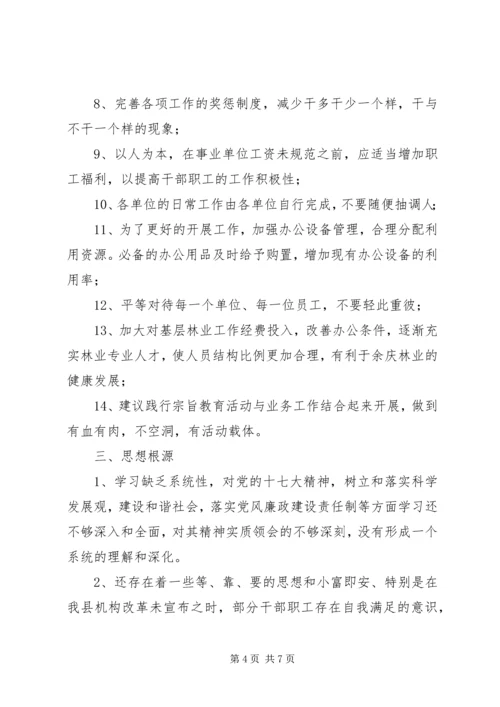 县林业局领导班子专题民主生活会发言.docx