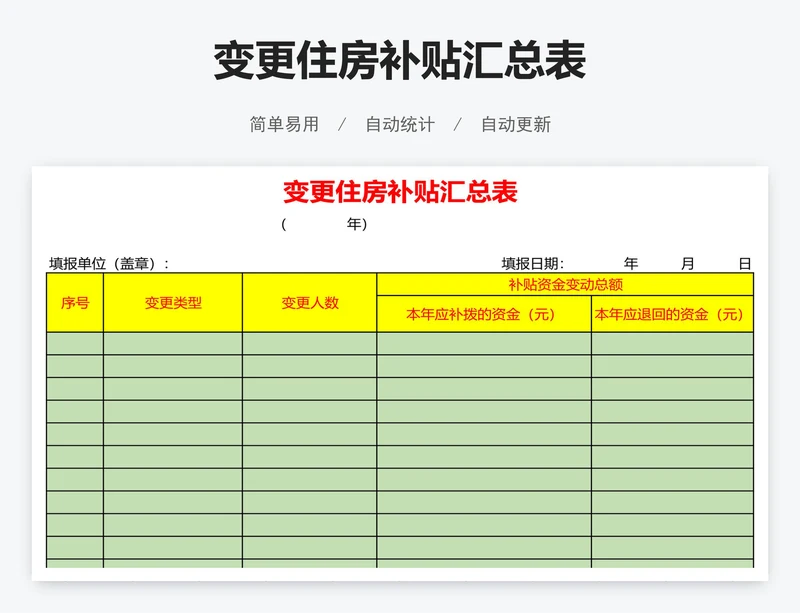 变更住房补贴汇总表