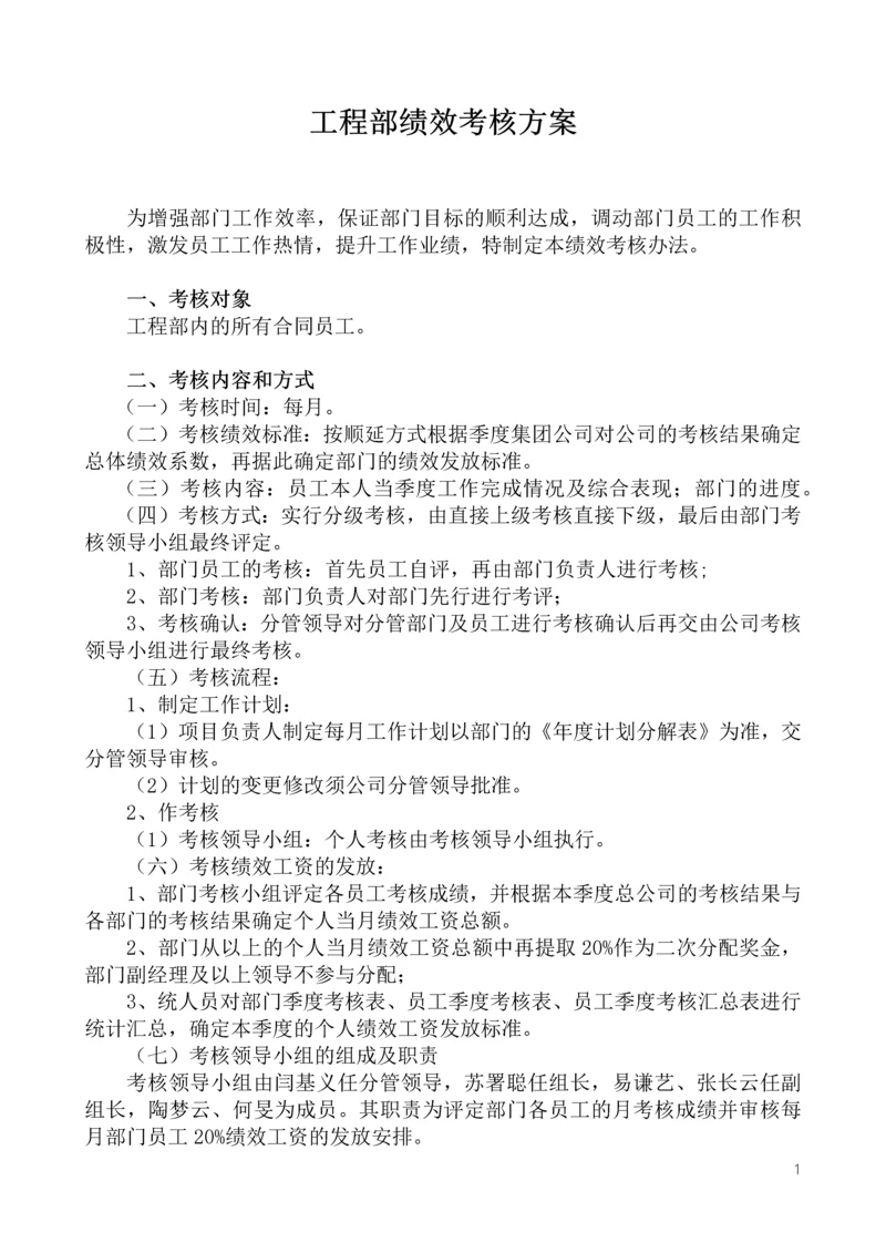 工程部绩效考核方案.docx