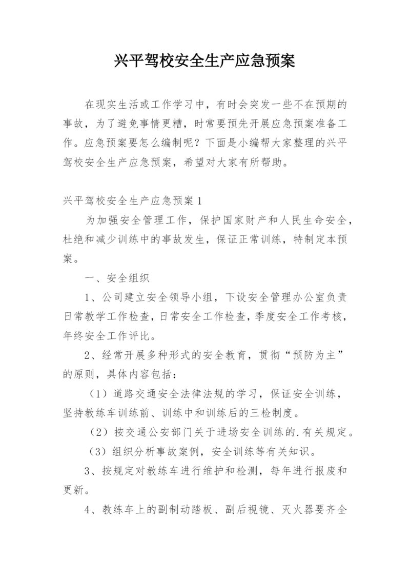 兴平驾校安全生产应急预案.docx