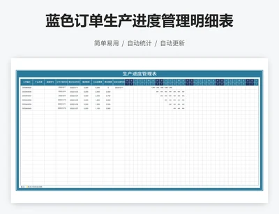 蓝色订单生产进度管理明细表