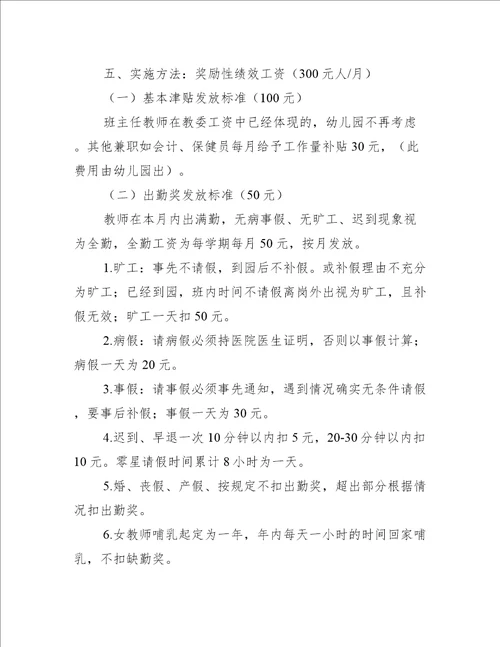 幼儿园绩效工资考核标准