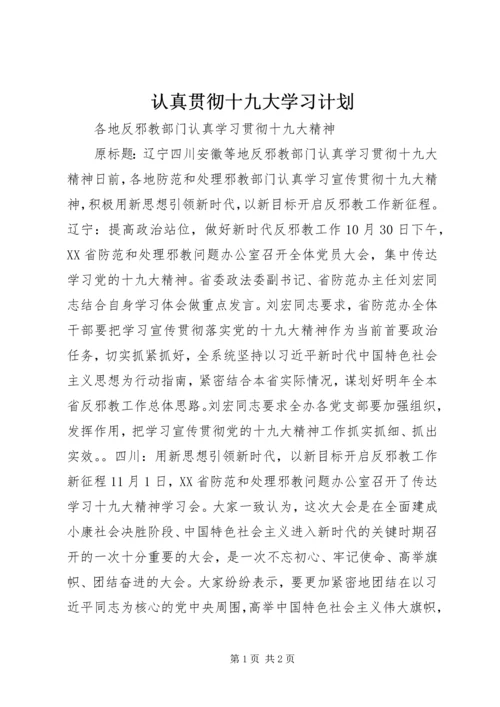 认真贯彻十九大学习计划.docx