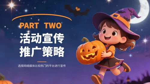 黄紫色卡通风万圣节营销方案PPT
