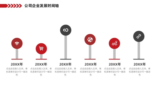 红色企业公司发展历程大事记时间轴PPT图表