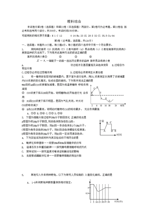 高考理综模拟试题试卷4