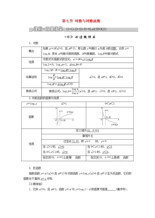 江苏2020版高考数学第二章函数的概念与基本初等函数ⅰ第七节对数与对数函数学案（理）（含解析）